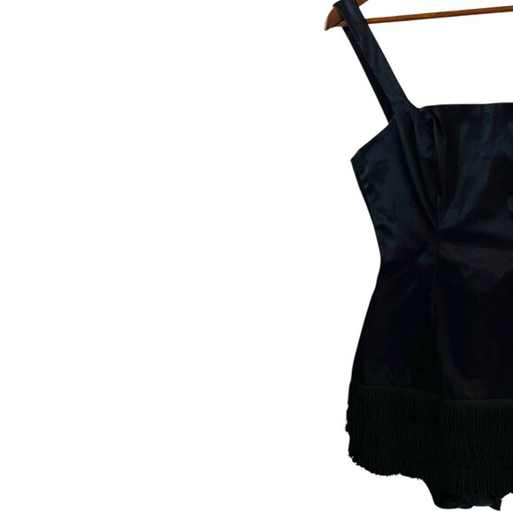 Kerrybrooke Sea Stars Sears Vintage Satin & Fringe Swimsuit In Black Size 14 - Picture 4 of 14